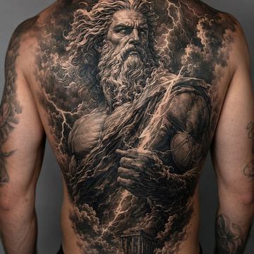Zeus tattoo with thunder details