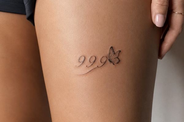 999 tattoo with butterfly detail