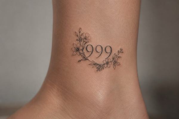 999 tattoo design with flowers
