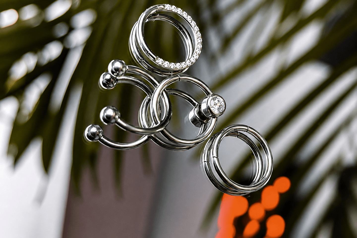 Silver rings and barbells for smiley piercing jewelry