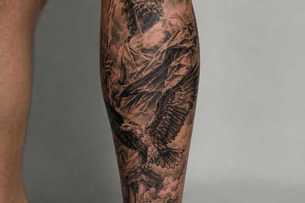 Greek god tattoo sketch with eagle
